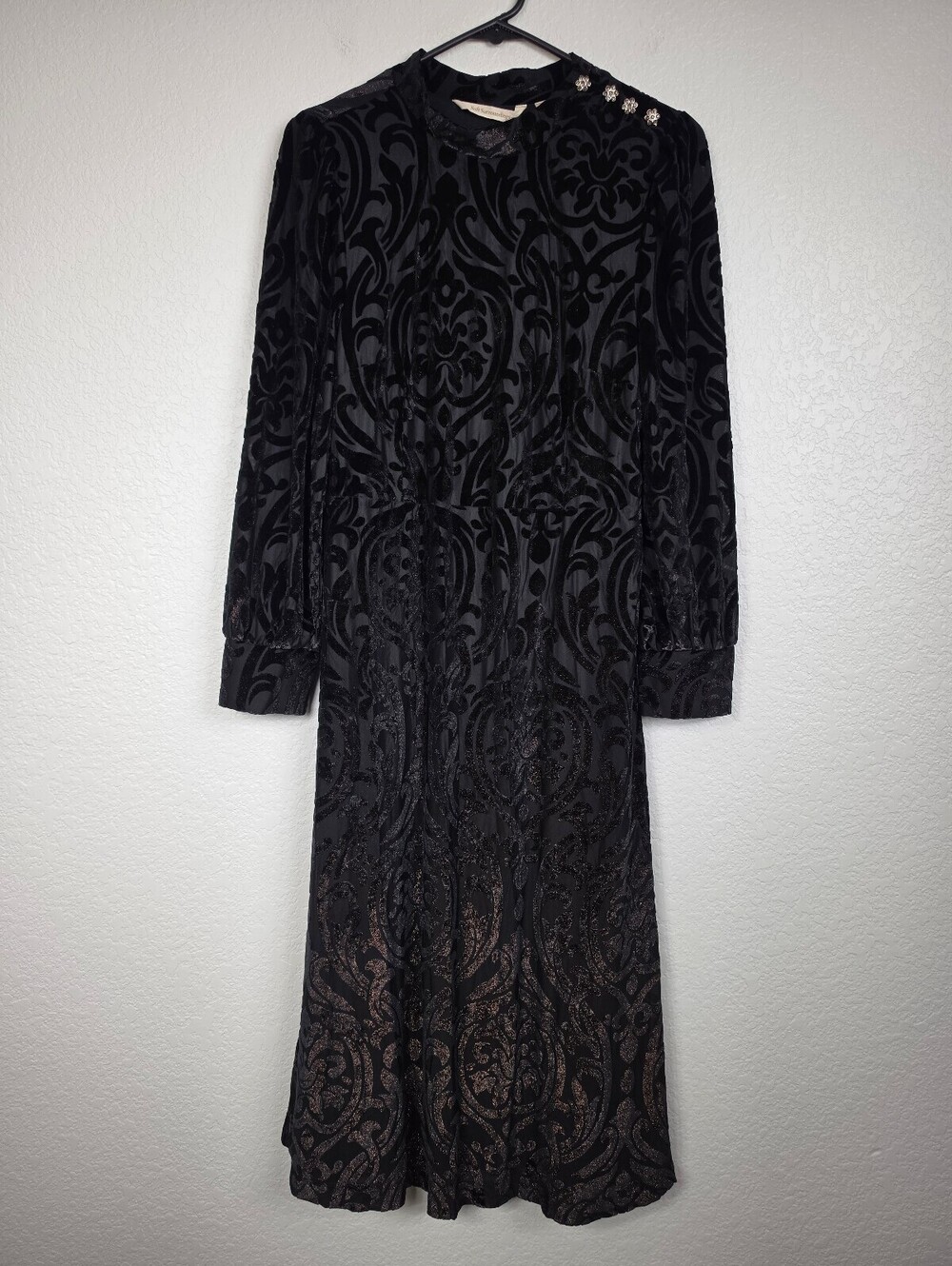 NWT Soft Surroundings Black Velvet Burnout Damask Dress